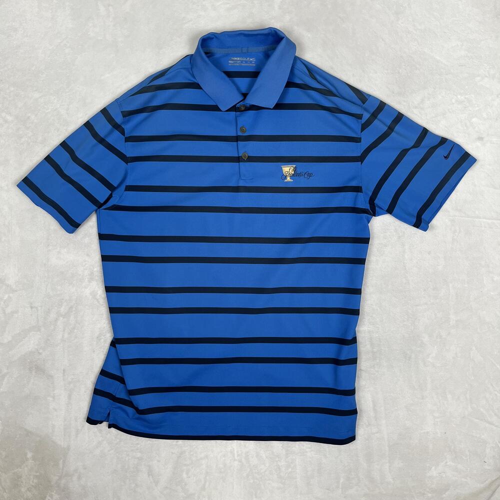 The Presidents Cup Golf Shirt Mens XL Blue Striped Nike Dri Fit Polo Performance